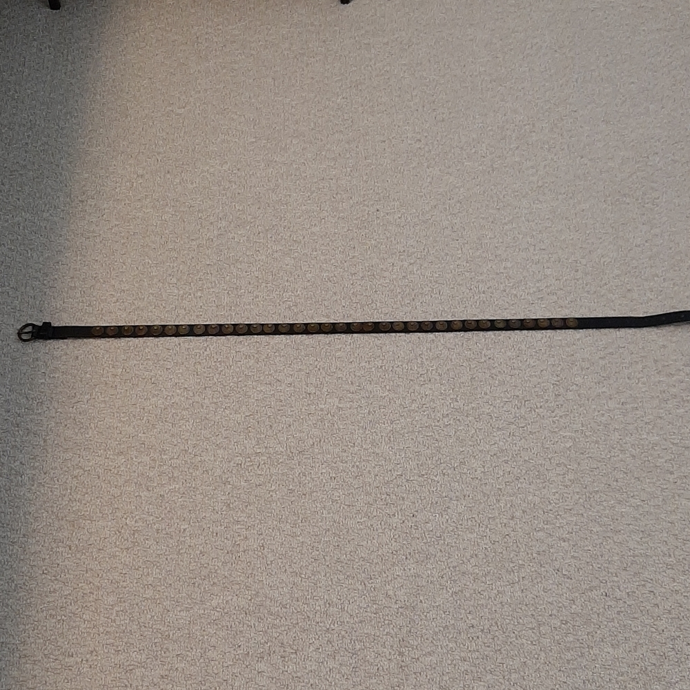 Black Faux Leather Belt with Tarnished Gold Buttons